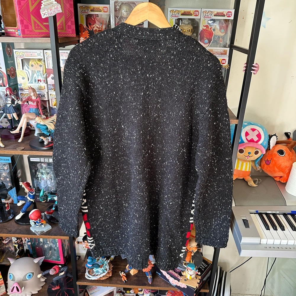 Vintage Wool Blend Christmas Cardigan Black Red L Sweater Classiques Entier - Picture 3 of 8